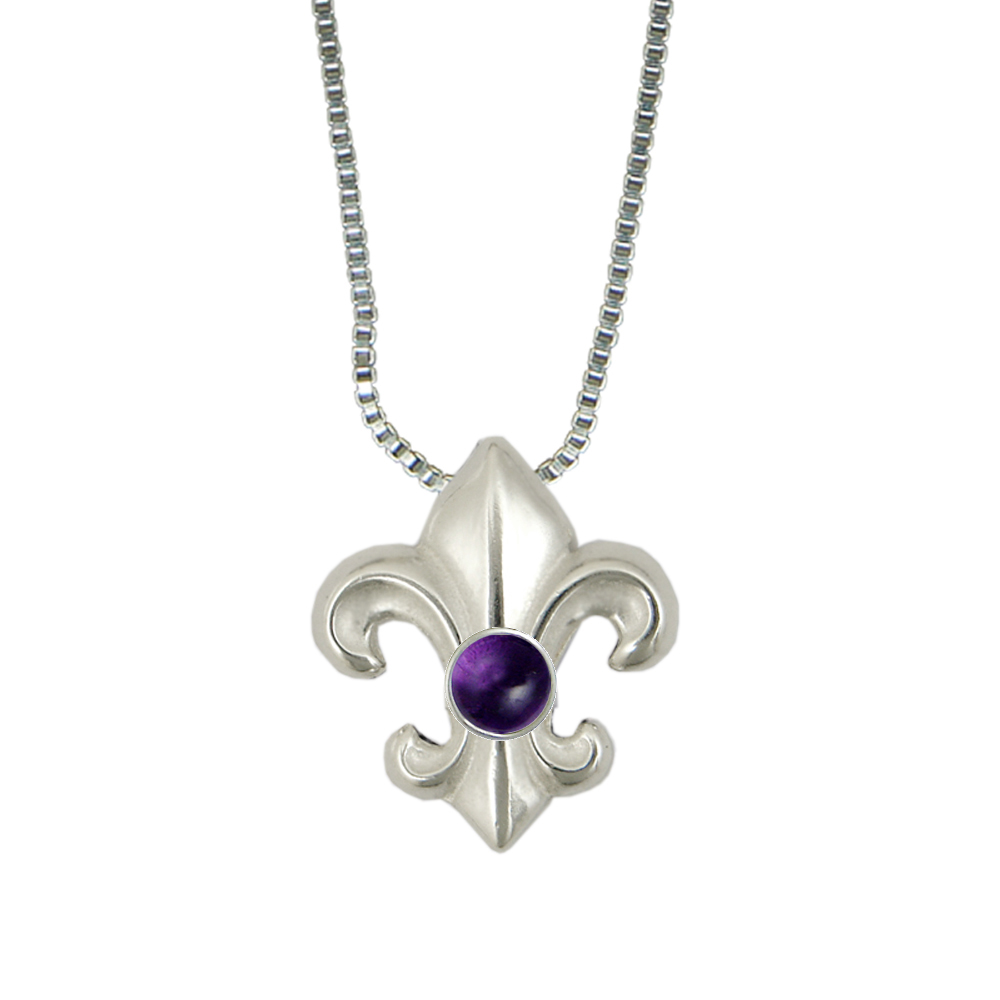 Sterling Silver Fleur de Lis Pendant Necklace With Amethyst